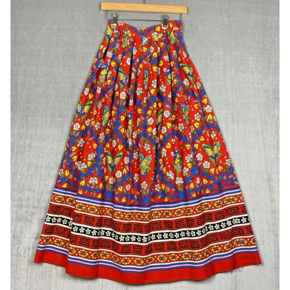 Vtg Handmade Womens Long Skirt Size‎ Small Colorful Butterfly Print Boho Hippie